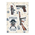 Sticker sheet featuring a Brown Bess musket, Thompson submachine gun, M1911 pistol, and American heritage artwork inspired by liberty and history