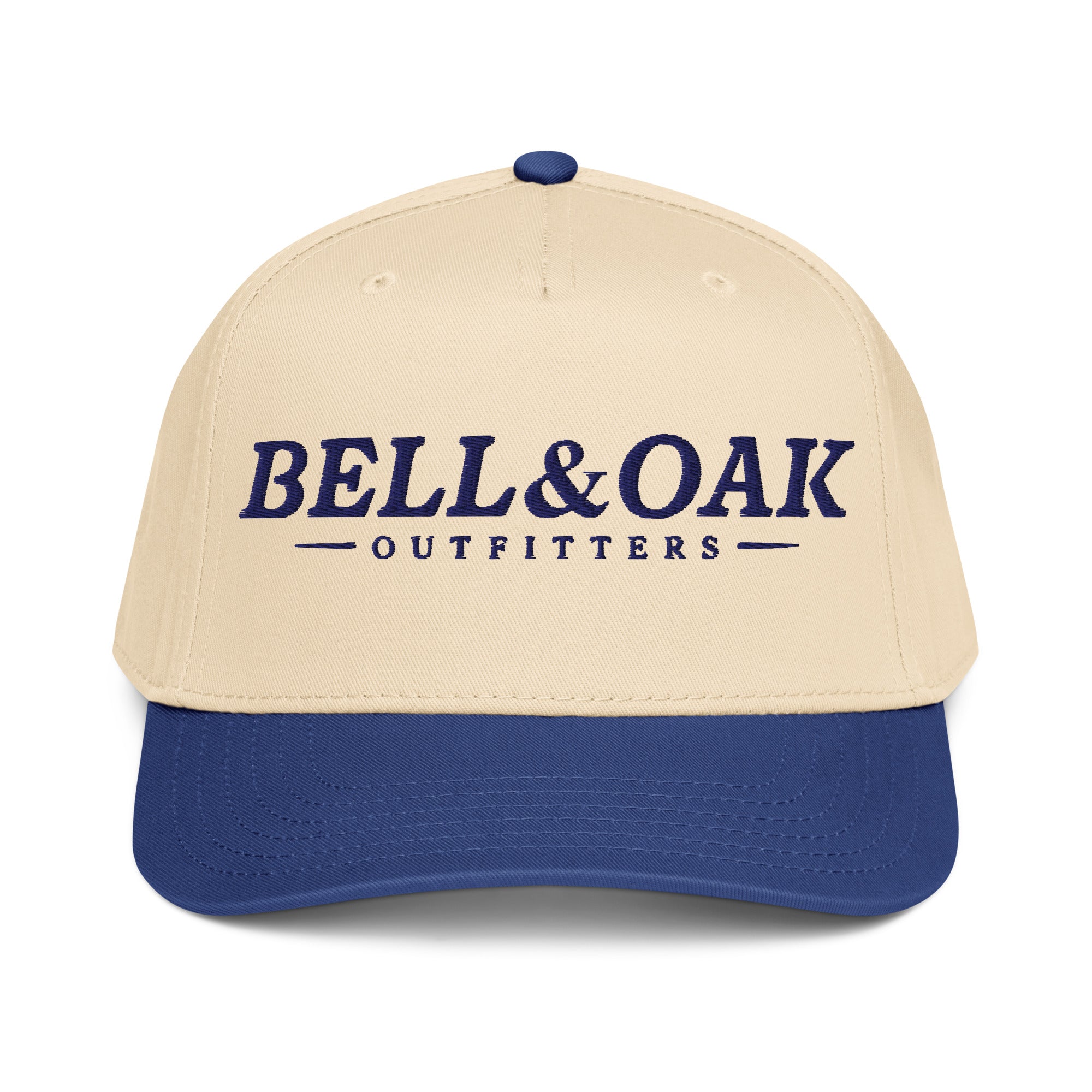 Embroidered Bell & Oak five-panel snapback cap with a structured mid-profile fit and classic outdoor heritage style