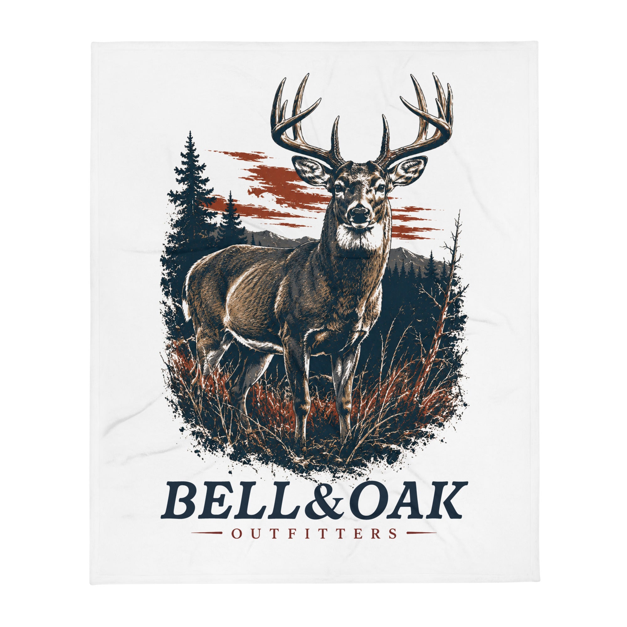 Soft throw blanket featuring a mature trophy whitetail buck with vintage American sporting and outdoor heritage artwork.